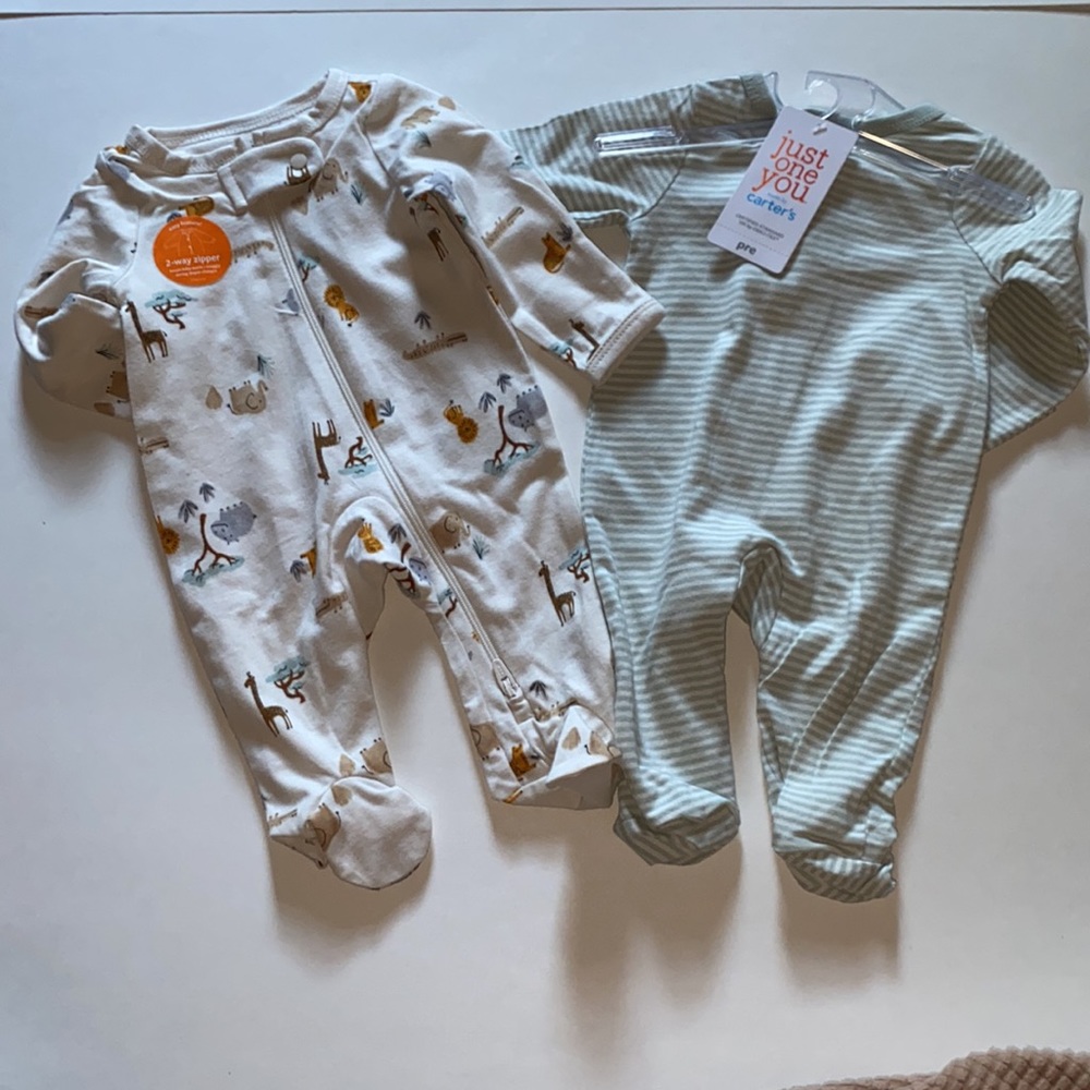 COPY - NWT  Carter’s  Boys  preemie Jungle sleeper W/ built in anti-scratch 2 p…